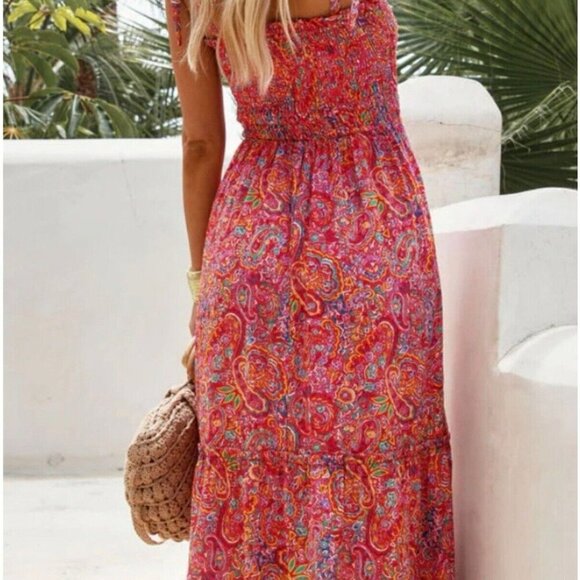 Vici Collection Colorful Paisley Print Smocked Maxi Dress Sz XL - Picture 2 of 13